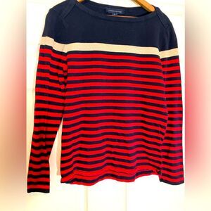 Tommy Hilfiger, striped 3/4 sleeve shirt, navy, red, gold, great condition, m